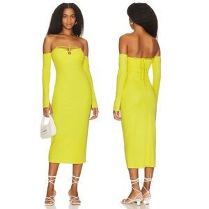 Not Yours To Keep Sunny Yellow Ribbed Midi Dress M Women